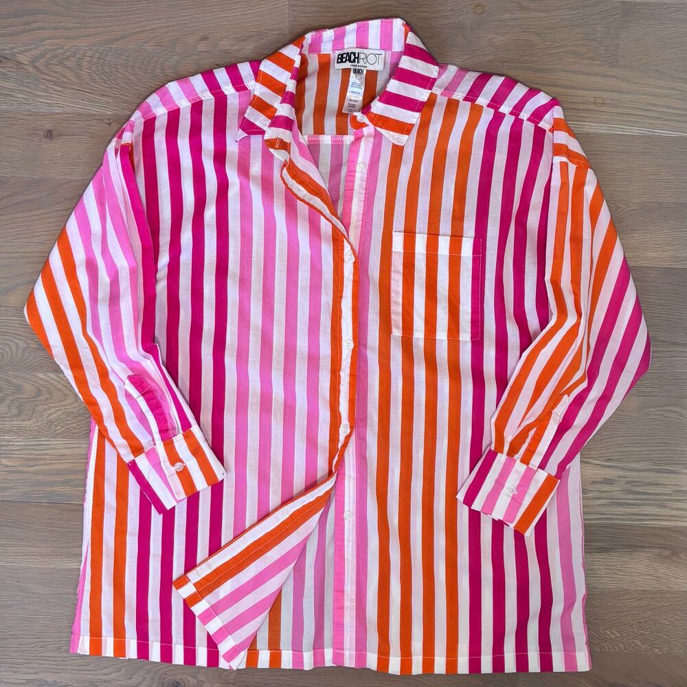 Beach Riot Alexa Button Down Top Swim Cover Sunset Stripe Womens Size L/XL - Picture 7 of 8